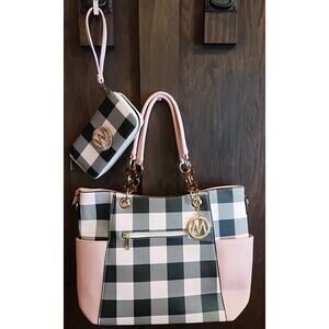 MKF by Mia K Collection Paloma Shoulder Bag Purse & Wallet Black/Pink Plaid